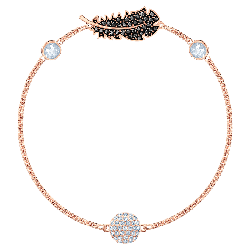 swarovski remix collection feather strand  black  rose gold tone plated
