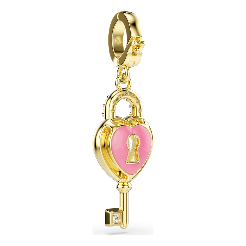 swarovski idyllia charm  mixed cuts  heart with key  white  18k gold finish