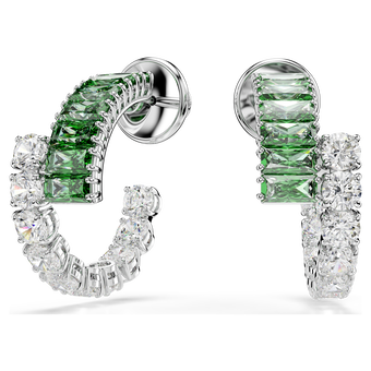 swarovski matrix hoop earrings  mixed cuts  green  rhodium plated