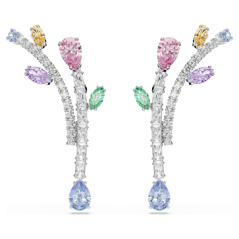 ariana grande x swarovski drop earrings  mixed cuts  multicolored  rhodium plated