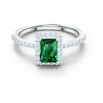 swarovski angelic rectangular ring  green  rhodium plated