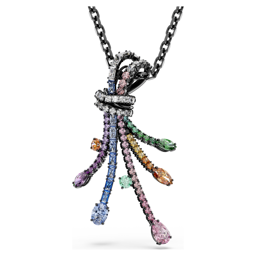 swarovski matrix pendant and brooch  mixed cuts  bouquet  multicolored  ruthenium plated