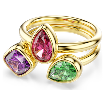 swarovski imber cocktail ring  set  2   mixed cuts  multicolored  18k gold finish