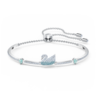 Iconic Swan Bangle, Blue, Rhodium plated