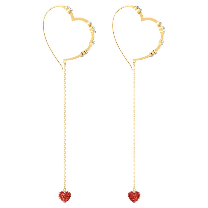 OXO Pierced Earrings Chain, Red, Gold plating