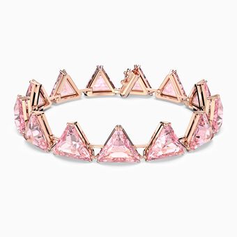 Millenia bracelet,  Triangle cut crystals, Pink, Rhodium plated
