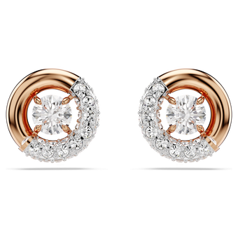 swarovski dextera stud earrings  round cut  white  rose gold tone plated