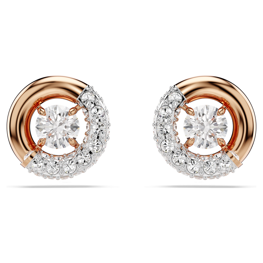swarovski dextera stud earrings  round cut  white  rose gold tone plated