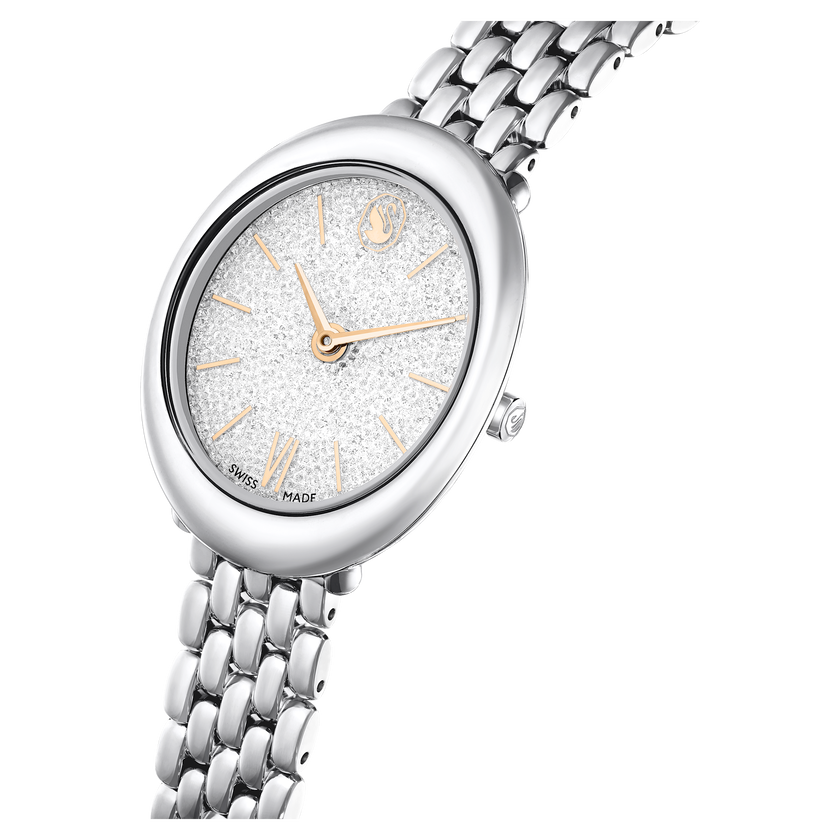 swarovski imber oval watch  swiss made  metal bracelet  silver tone  stainless steel