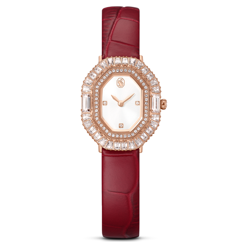 swarovski matrix octagon watch  leather strap  rose gold tone  rose gold tone finish