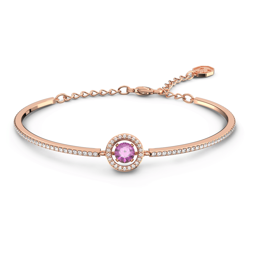 swarovski sparkling dance bangle  round cut  purple  rose gold tone plated