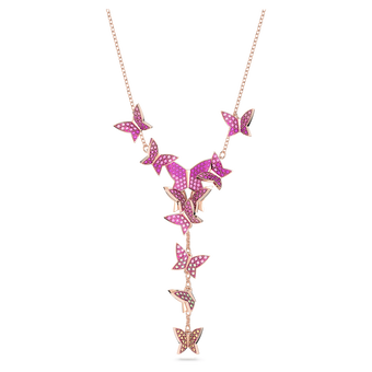 swarovski lilia y necklace  butterfly  pink  rose gold tone plated