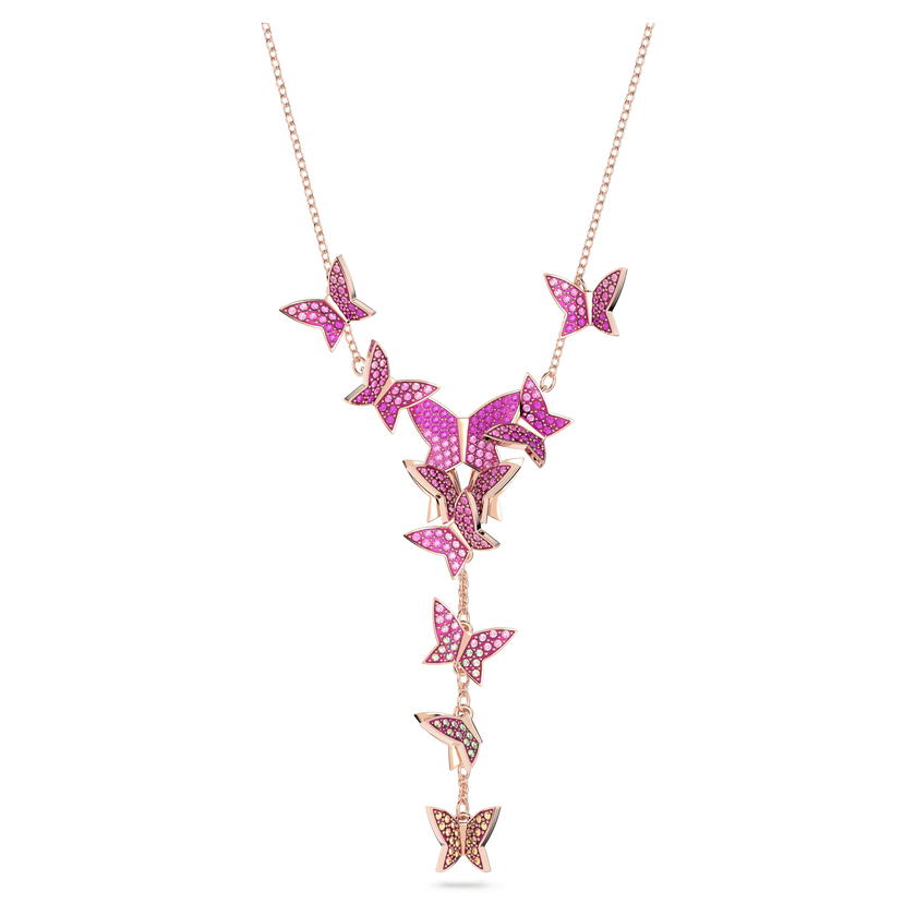 swarovski idyllia lilia y necklace  butterfly  pink  18k rose gold finish