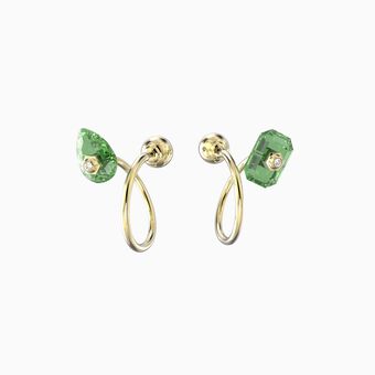Numina earrings, Asymmetrical, Green, Gold-tone plated