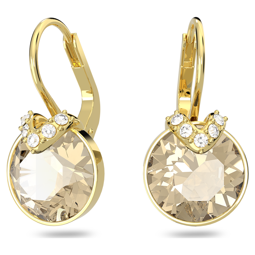 swarovski bella v drop earrings  round cut  gold tone  gold tone plated