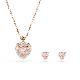 swarovski one set  heart cut  pav   heart  pink  mixed metal finish
