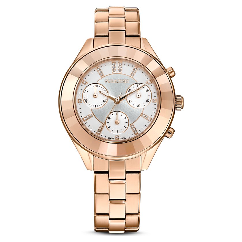 Octea Lux Sport watch, Metal bracelet, White, Rose-gold tone PVD