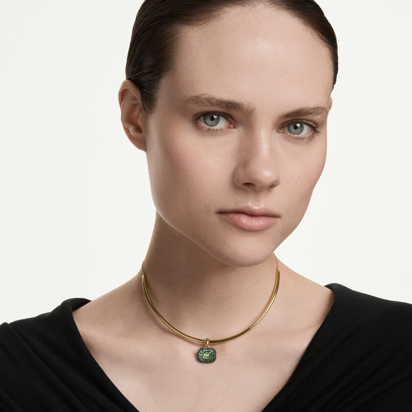 swarovski sublima choker  octagon cut  green  18k gold finish