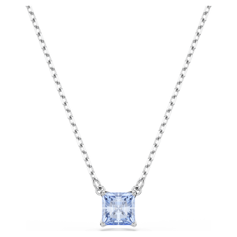 swarovski matrix pendant  square cut  blue  rhodium plated
