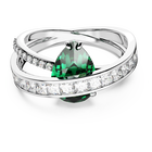 Hyperbola cocktail ring, Carbon neutral zirconia, Mixed cuts, Double bands, Green, Rhodium plated