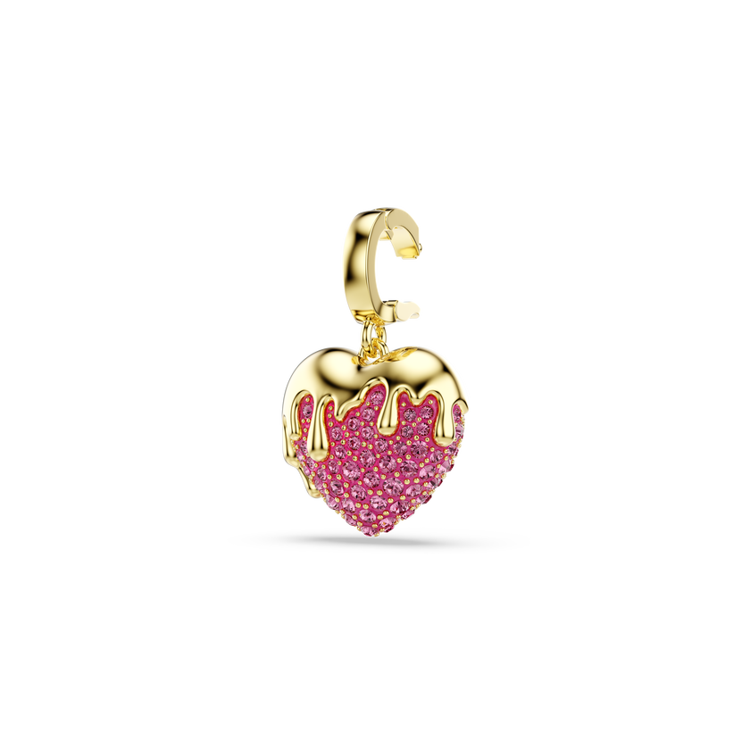 swarovski idyllia charm  round cut  heart  pink  gold tone plated