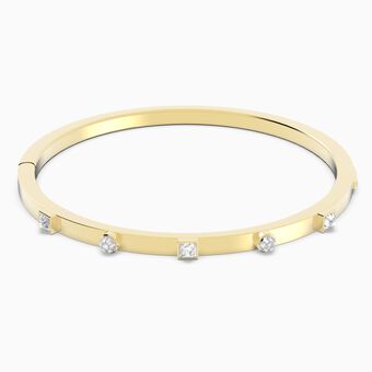 Thrilling bangle, Small, White, Gold-tone plated