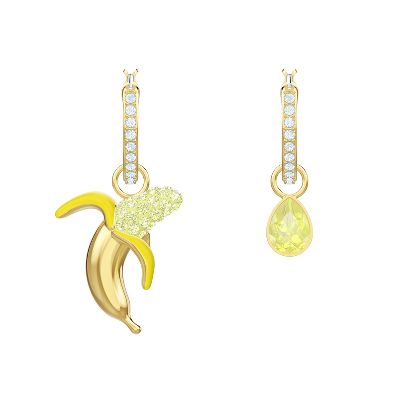 No Regrets Banana Pierced Earrings, Multi-colored, Gold plating