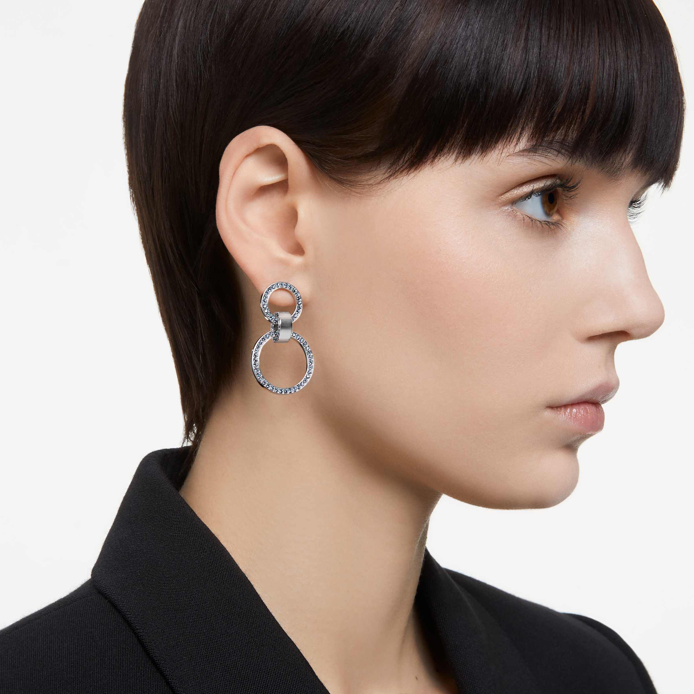 Buy Swarovski Hollow hoop earrings Blue Rhodium plated