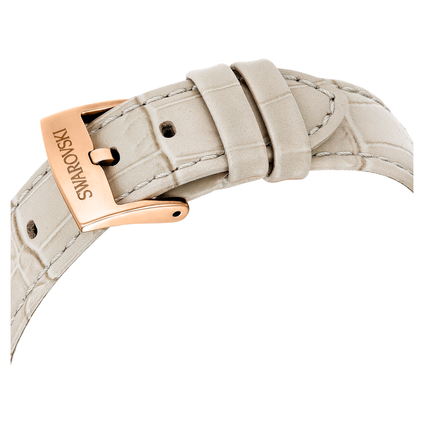 swarovski matrix tennis chrono watch  swiss made  leather strap  beige  rose gold tone finish