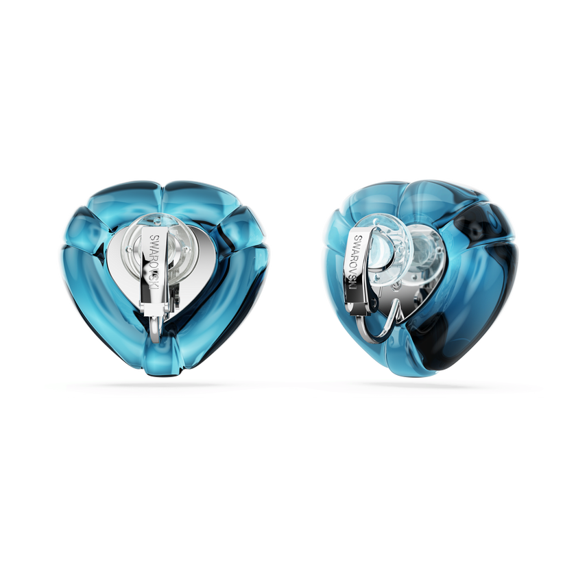 swarovski dulcis clip earrings  heart cut  pav   heart  blue  rhodium plated