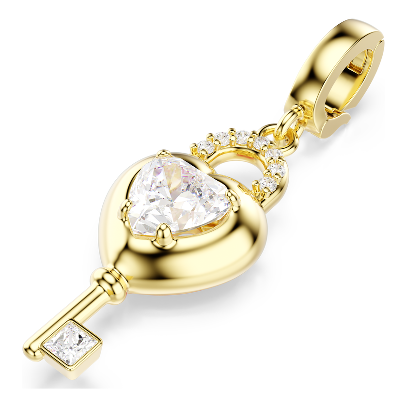 swarovski idyllia charm  mixed cuts  heart with key  white  18k gold finish