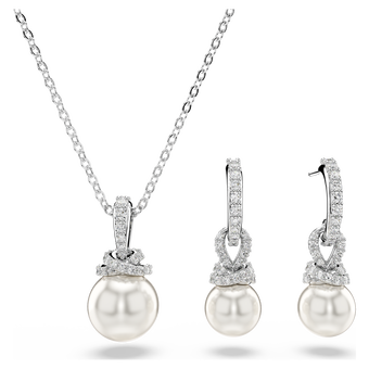 swarovski originally set  pav   crystal pearl  white  rhodium plated