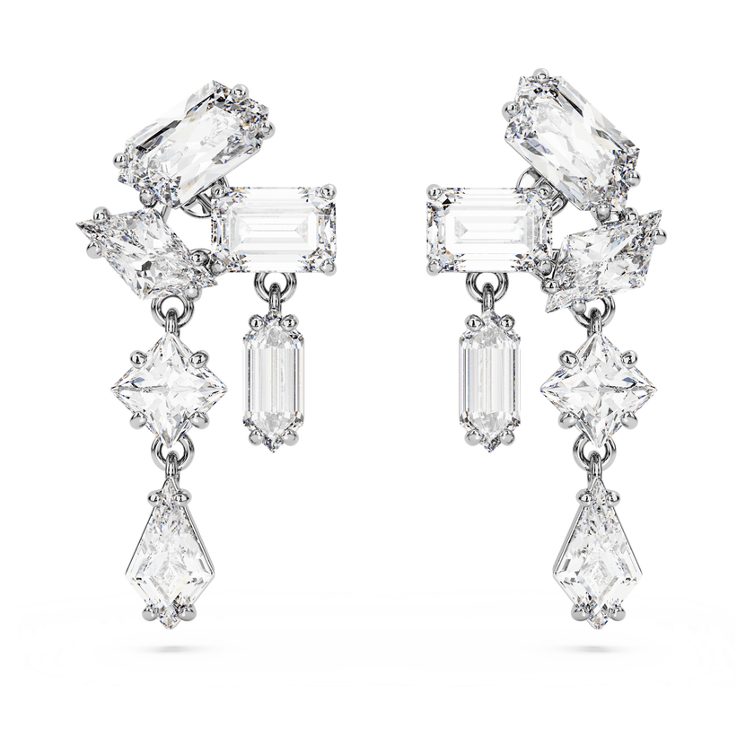 swarovski mesmera drop earrings  mixed cuts  white  rhodium plated