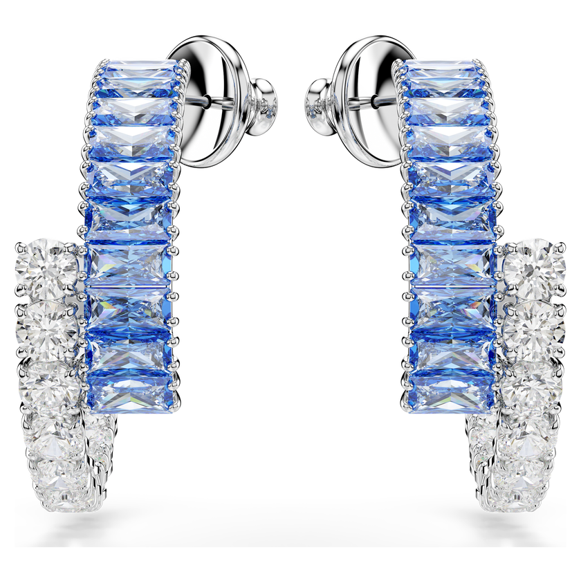 swarovski matrix hoop earrings  mixed cuts  blue  rhodium plated