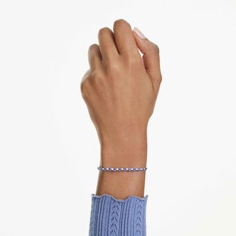 swarovski matrix tennis bracelet  mixed round cuts  blue  rhodium plated