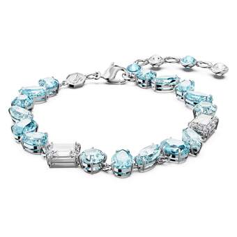 Gema bracelet, Mixed cuts, Blue, Rhodium plated swarovski gema bracelet  mixed cuts  blue  rhodium plated