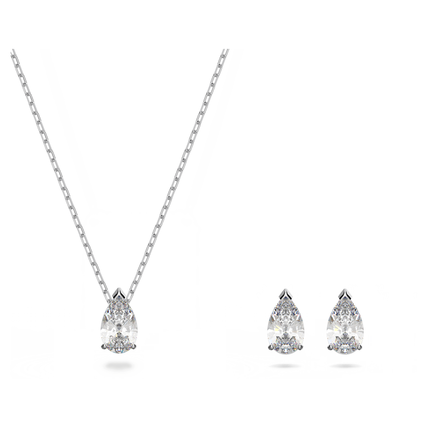 swarovski attract set  pear cut  white  rhodium plated