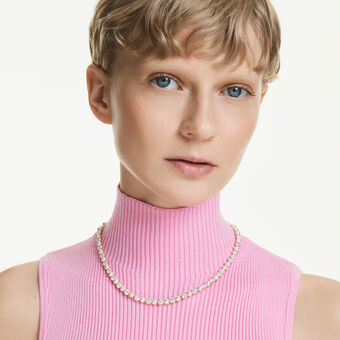 swarovski matrix tennis necklace  crystal pearl  round cut  white  gold tone plated