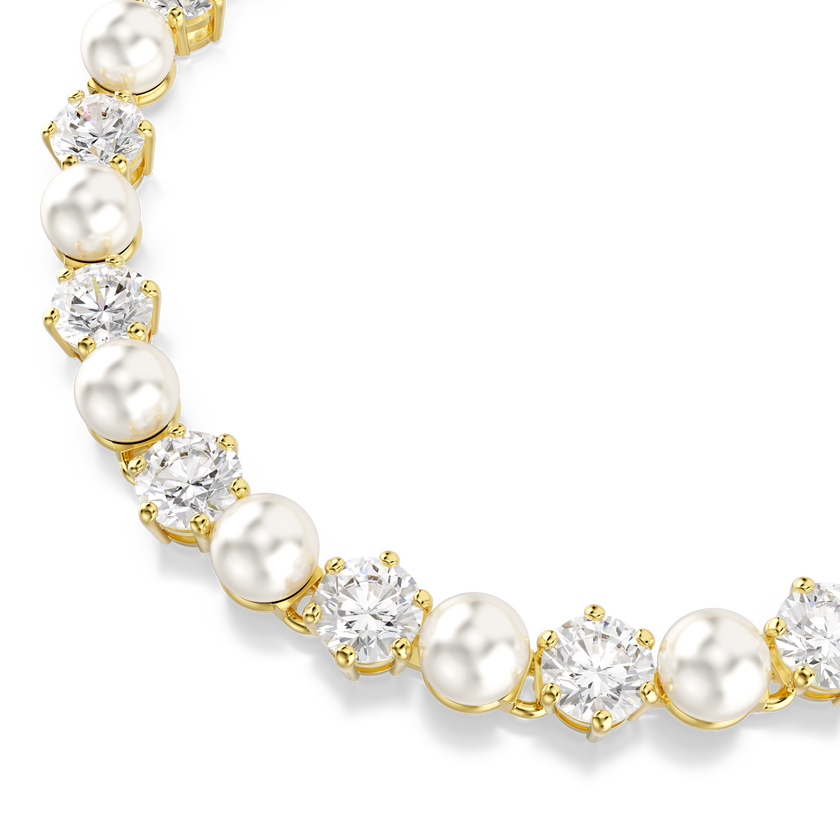 swarovski matrix tennis bracelet  crystal pearl  round cut  white  gold tone plated