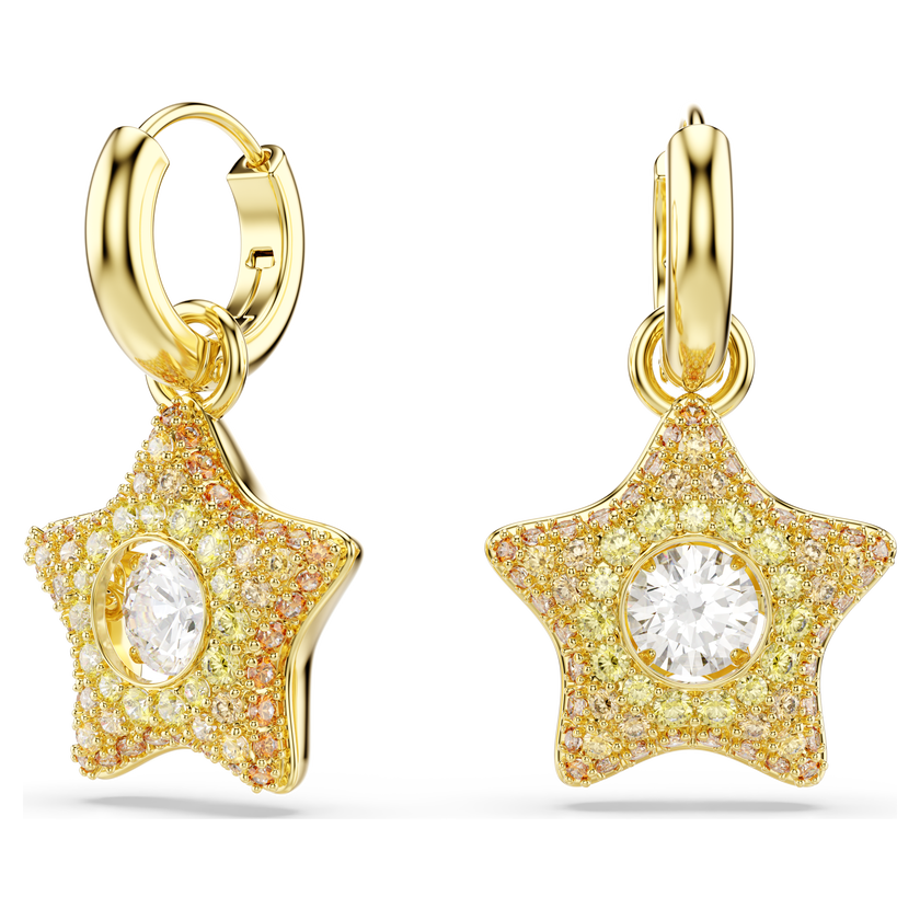 swarovski sublima drop earrings  round cut  star  multicolored  18k gold finish
