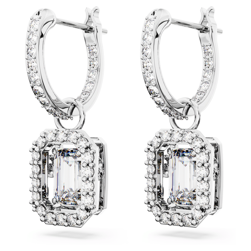 swarovski una drop earrings  octagon cut  white  rhodium plated