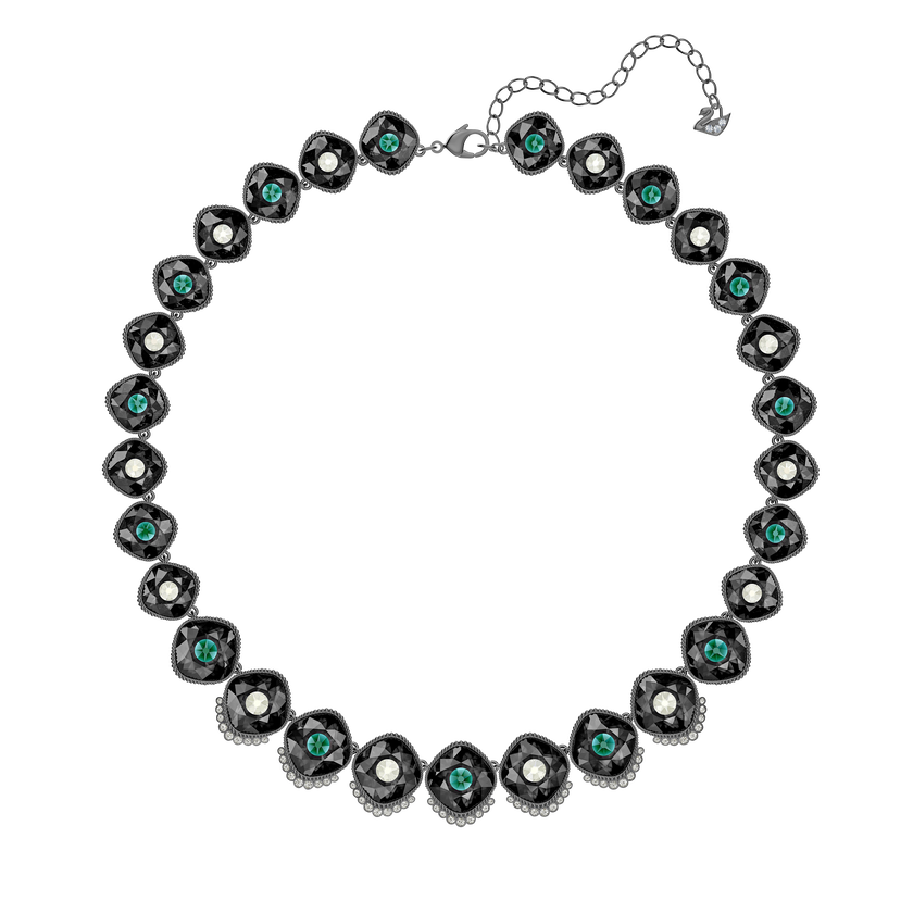 Black Baroque Necklace, Multi-colored, Ruthenium plated