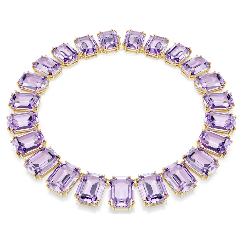 swarovski millenia tennis necklace  oversized crystals  octagon cut  purple  gold tone plated