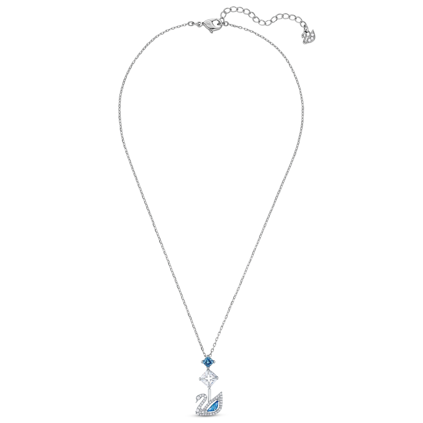 Dazzling Swan Necklace, Blue, Rhodium plated