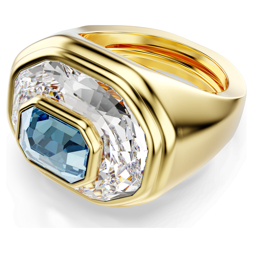 swarovski chroma cocktail ring  octagon cut  blue  gold tone plated