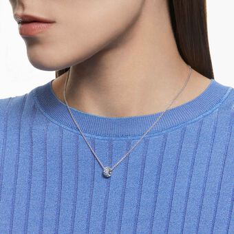 swarovski stone pendant  blue  rhodium plated