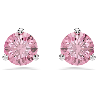 swarovski solitaire stud earrings  round cut  pink  rhodium plated