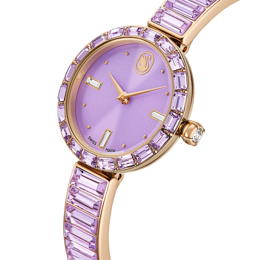 swarovski matrix bangle watch  swiss made  crystal bracelet  purple  champagne gold tone finish