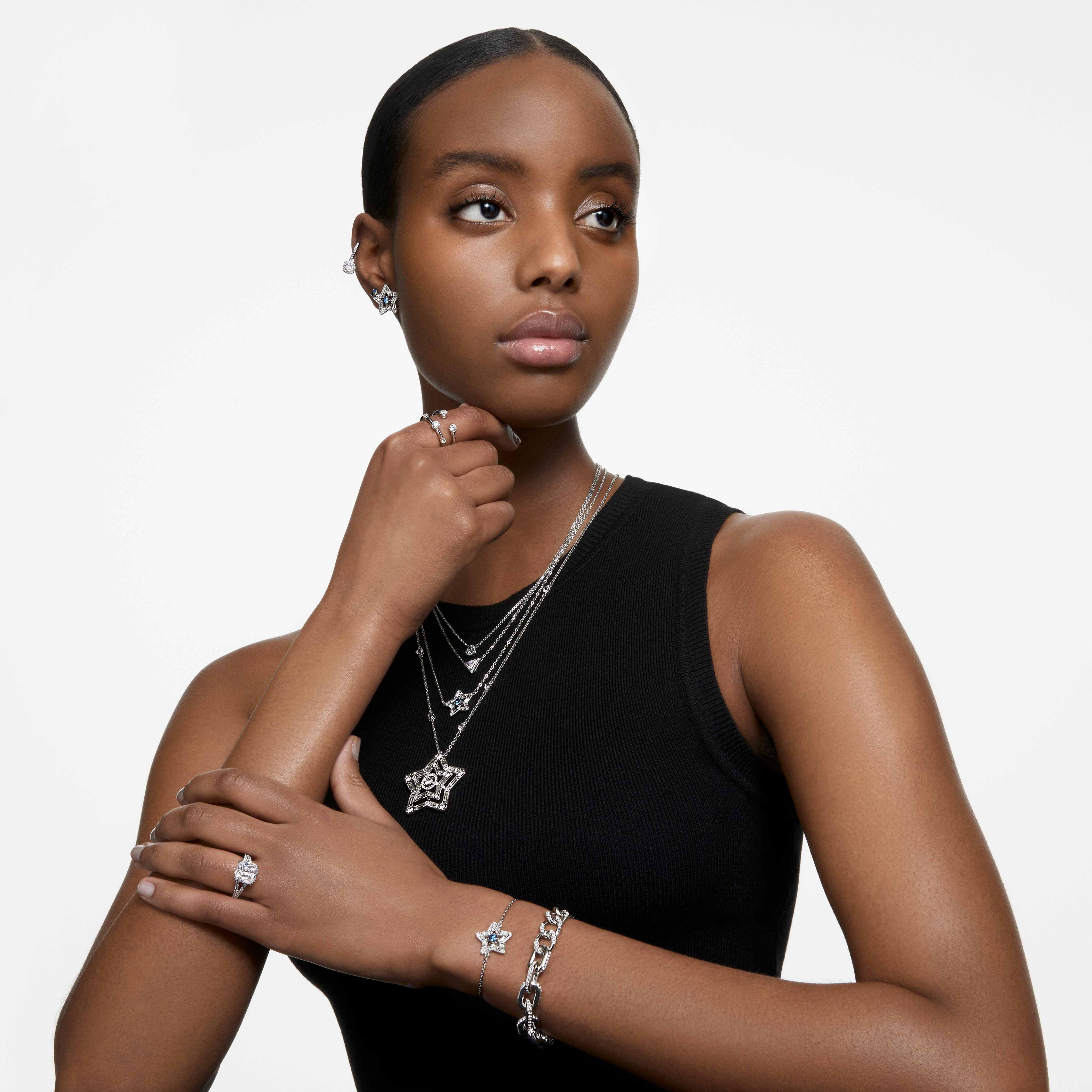 swarovski stilla ring  square cut  white  silver tone finish