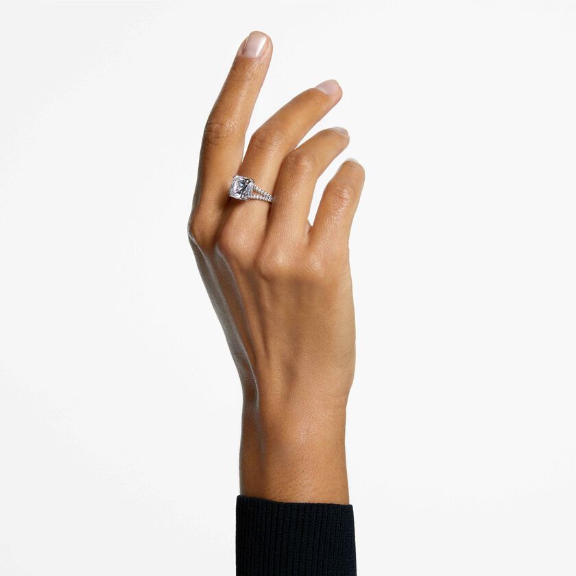 swarovski stilla cocktail ring  square cut  pav   white  rhodium plated
